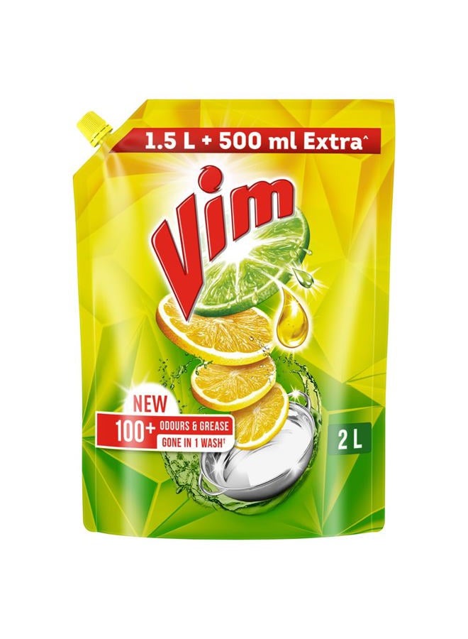 Vim Fresh Lemon Fragrance Dishwash Liquid Gel 2L Refill Pack|| Leaves No Residue|| Grease Cleaner For Utensils - Liquid Kitchen Soap Super Saver Offer - Image 1