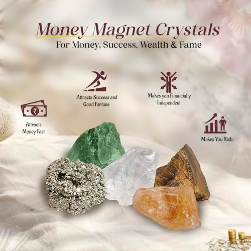 SOLAVA Money Magnet Raw Crystals - Original Certified Pyrite Stone, Citrine, Green Aventurine Stone, Tiger Eye, Clear Quartz Money Attraction Stone Crystals for Fame, Money, Financial Abundance, & Success - Image 2