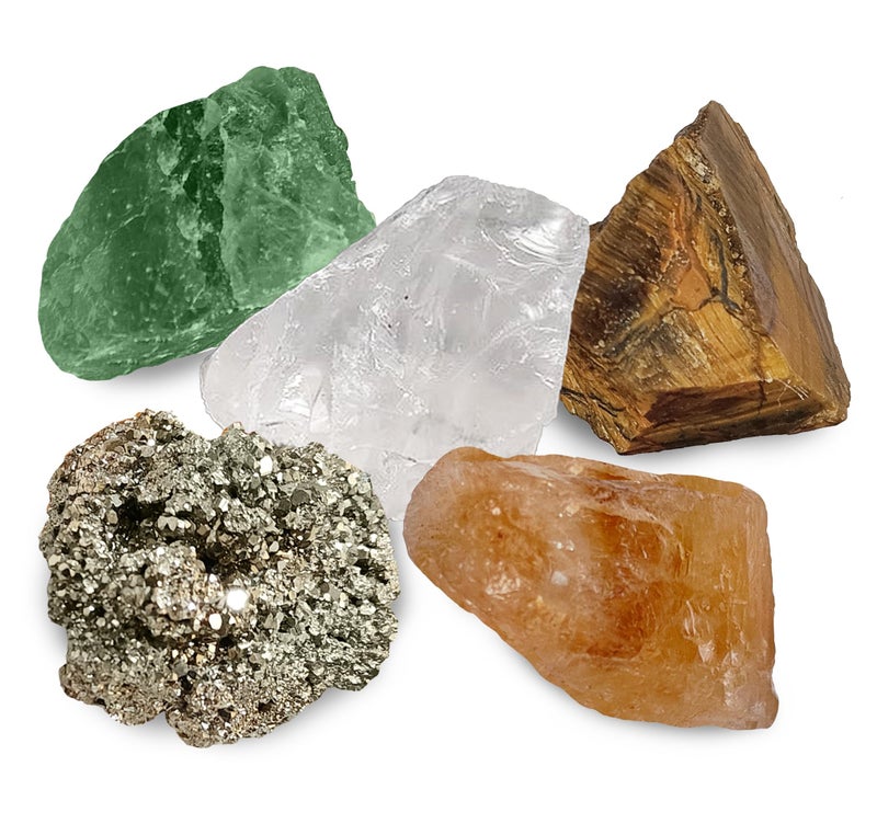 SOLAVA Money Magnet Raw Crystals - Original Certified Pyrite Stone, Citrine, Green Aventurine Stone, Tiger Eye, Clear Quartz Money Attraction Stone Crystals for Fame, Money, Financial Abundance, & Success - Image 1