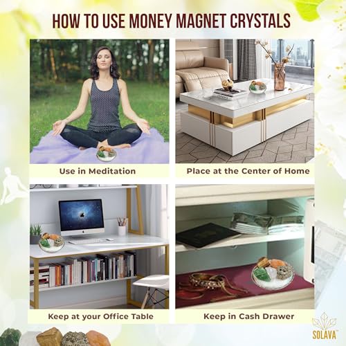 SOLAVA Money Magnet Raw Crystals - Original Certified Pyrite Stone, Citrine, Green Aventurine Stone, Tiger Eye, Clear Quartz Money Attraction Stone Crystals for Fame, Money, Financial Abundance, & Success - Image 4