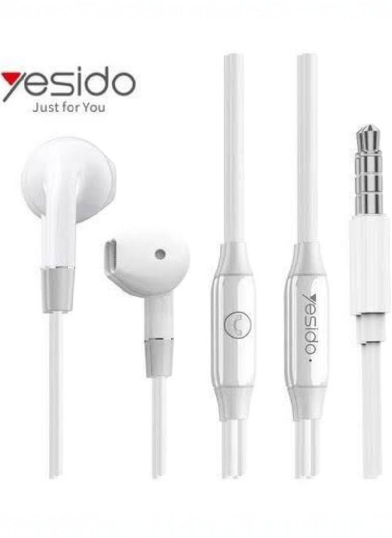 Yesido YSIDO YH30 3.5mm Wired In-Ear Metal Earphone with Microphone Stereo Bass - White  - Image 1