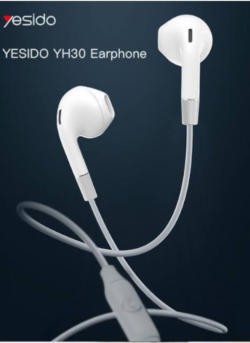 Yesido YSIDO YH30 3.5mm Wired In-Ear Metal Earphone with Microphone Stereo Bass - White  - Image 2