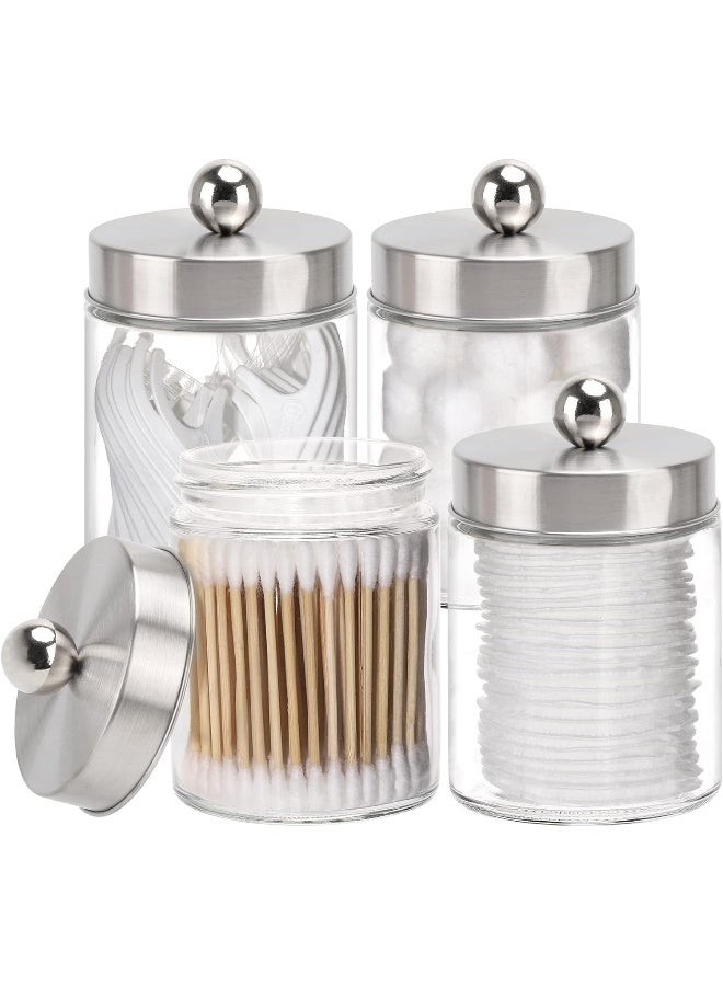 Tbestmax Tbestmax Glass Qtip Holder Dispenser, 10-Ounce Bathroom Containers Apothecary Jars with Metal Lids for Cotton Ball Swab Pad (4 Pack)  - Image 1