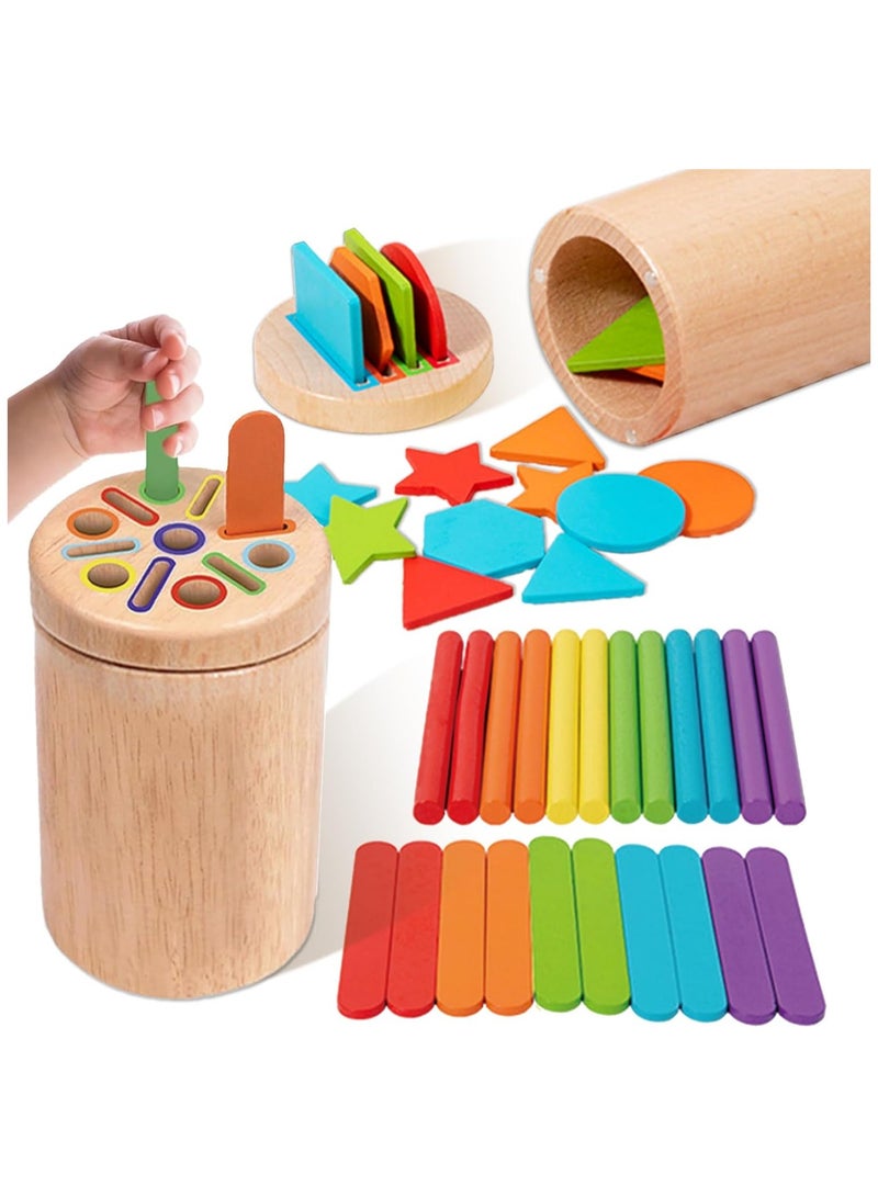 Soofam 3 in 1 Montessori Toys for 1 2 3 Year Old,Wooden Color Sorting Learning Toys for Toddlers,Fine Motor Skills,Preschool Learning Educational Matching Games,Sensory for Toddlers 1-3 - Image 1