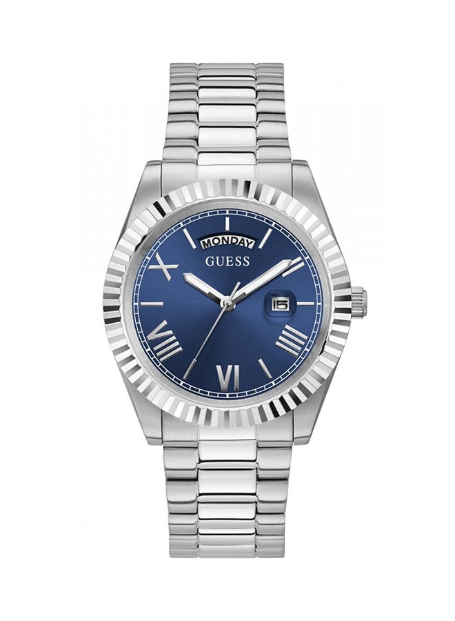 Guess Mens Silver Tone Day/Date Blue Dial Watch GW0265G7 - Image 1