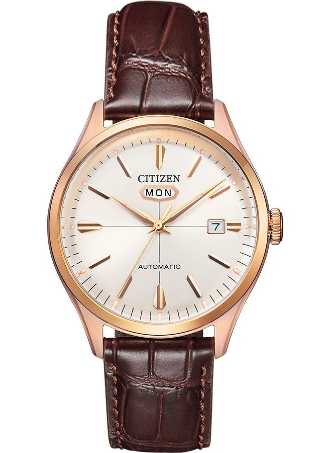 CITIZEN - ساعة معصم رجال بسوار جلد مقاومة للماء حتى 5 أتم مصنوعة من الفولاذ المقاوم للصدأ - Image 1