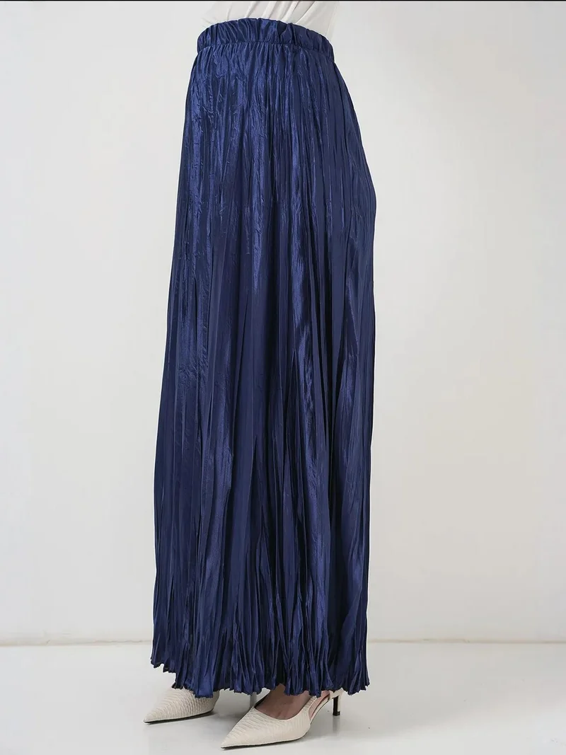 Big Dart Navy Blue BDART Textured Maxi Skirt with Elastic Waist for Women | Best Price UAE