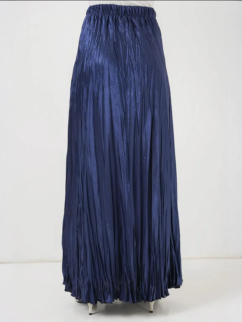 Big Dart Navy Blue BDART Textured Maxi Skirt with Elastic Waist for Women | Best Price UAE