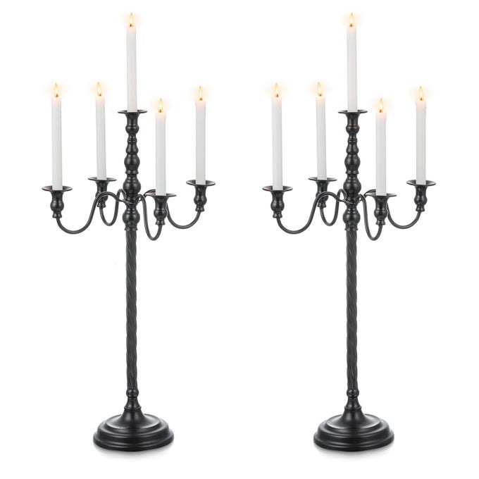 BLACK CANDELABRA HALLOWEEN DECORATIONS 28 INCHES FLOOR GOTHIC CANDLE HOLDER 5 ARM METAL CANDLESTICK STAND FOR TABLE FIREPLACE VICTORIAN DECOR SET OF 2