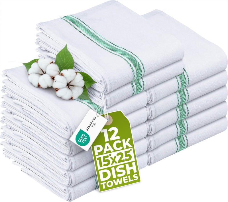 Utopia Towels - 12 Pack Dish Towels - 100% Cotton (38 x 64 cm) Kitchen Towels, Bar Cloth and Tea Towels for Catering, Drying, Cleaning and Washing (Green) - Image 1