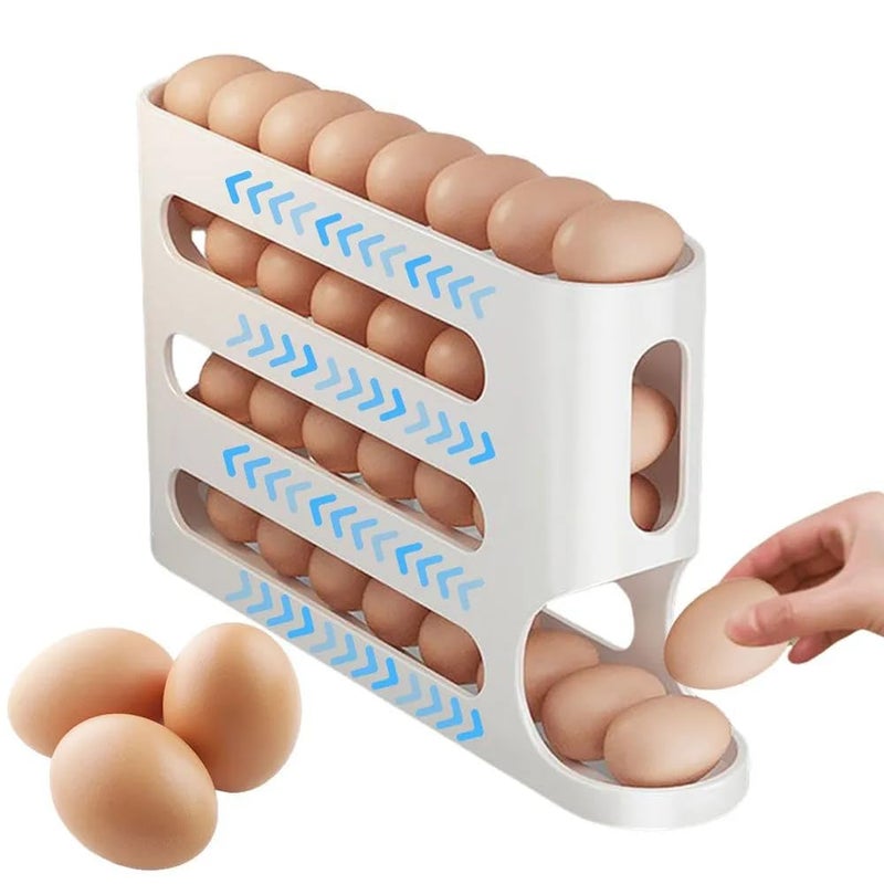 Vnockd plastic Automatic Egg Dispenser Box 4Tier Egg Storage Box for Fridge Egg Rolling Dispenser for Easy Access Ideal Egg Tray Box for Organized Storage Holds upto 30 Eggs White inside - Image 4