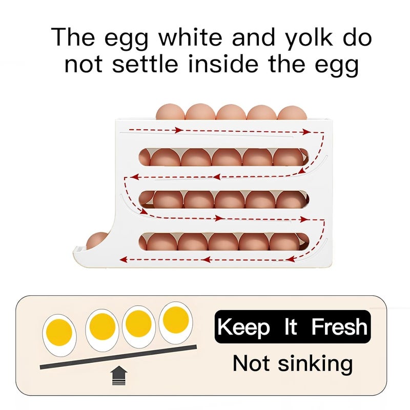 Vnockd plastic Automatic Egg Dispenser Box 4Tier Egg Storage Box for Fridge Egg Rolling Dispenser for Easy Access Ideal Egg Tray Box for Organized Storage Holds upto 30 Eggs White inside - Image 3