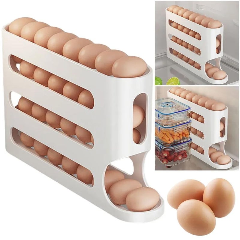 Vnockd plastic Automatic Egg Dispenser Box 4Tier Egg Storage Box for Fridge Egg Rolling Dispenser for Easy Access Ideal Egg Tray Box for Organized Storage Holds upto 30 Eggs White inside - Image 5