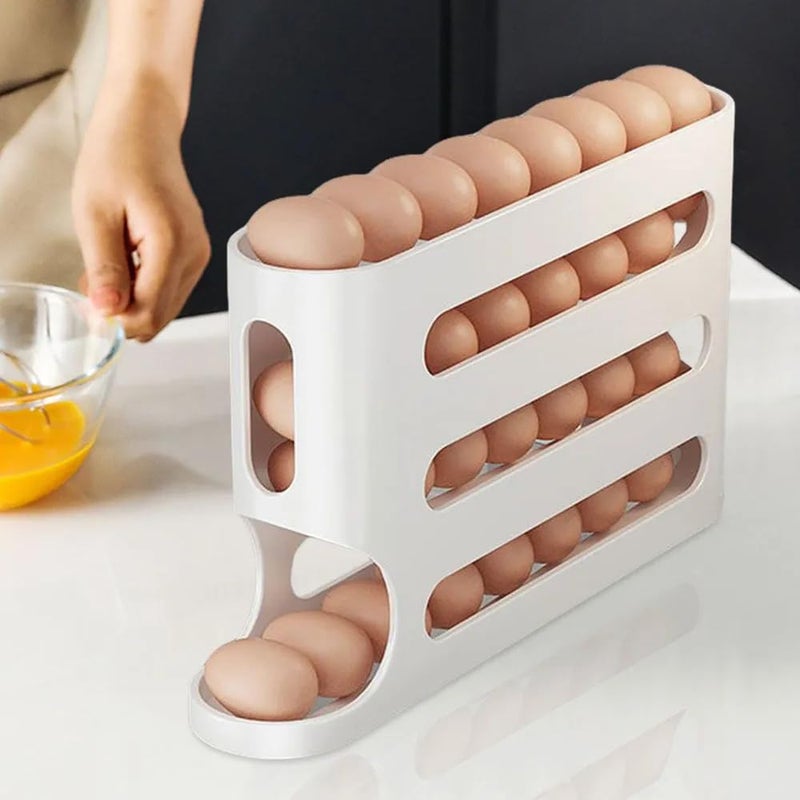 Vnockd plastic Automatic Egg Dispenser Box 4Tier Egg Storage Box for Fridge Egg Rolling Dispenser for Easy Access Ideal Egg Tray Box for Organized Storage Holds upto 30 Eggs White inside - Image 1