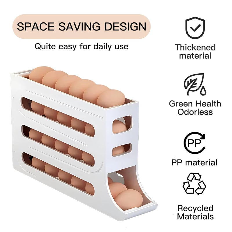 Vnockd plastic Automatic Egg Dispenser Box 4Tier Egg Storage Box for Fridge Egg Rolling Dispenser for Easy Access Ideal Egg Tray Box for Organized Storage Holds upto 30 Eggs White inside - Image 2
