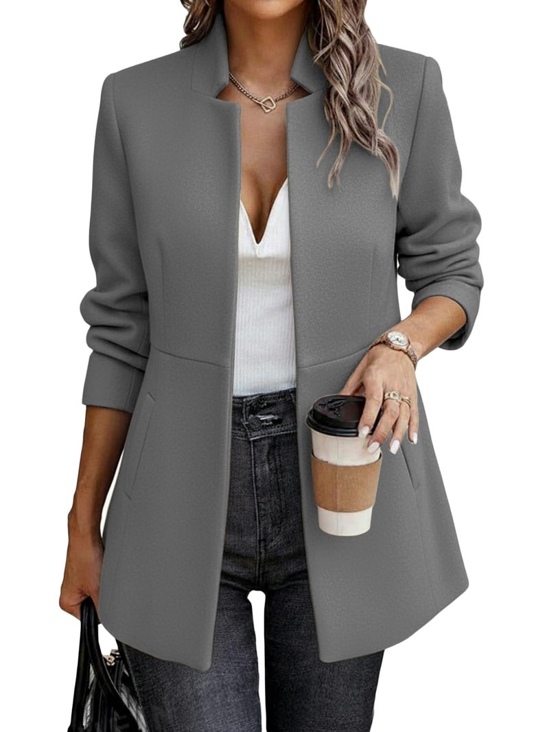 Mina Self Wool Blazer Jacket for Women 2025 Fall Winter Grey Warm Women's Long Trendy Business Dressy Fitted Fashion Elegant Soft Jackets Suit Womens Blazers for Work Casual - Image 1
