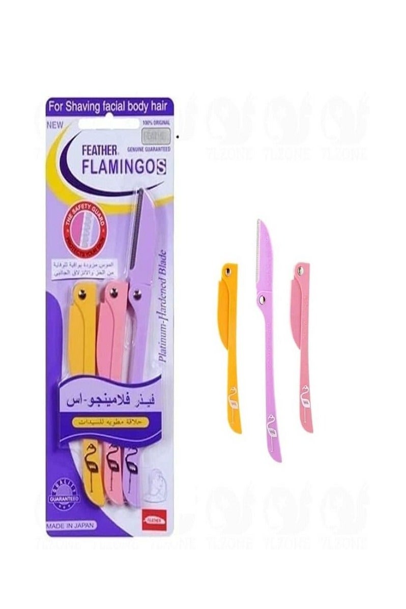 FLAMNGO 3-Piece Flamingos Ladies Razor For Facial And Body Hair Yellow/Pink/Purple (Original) - Image 1