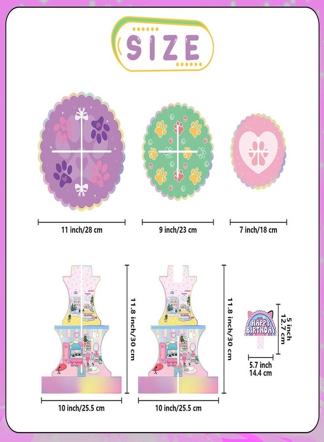 NF orange 3-Tier Cartoon Doll House Cupcake Stand,Pink Cat Birthday Dessert Stand Doll House Theme Birthday Supplies - Image 3
