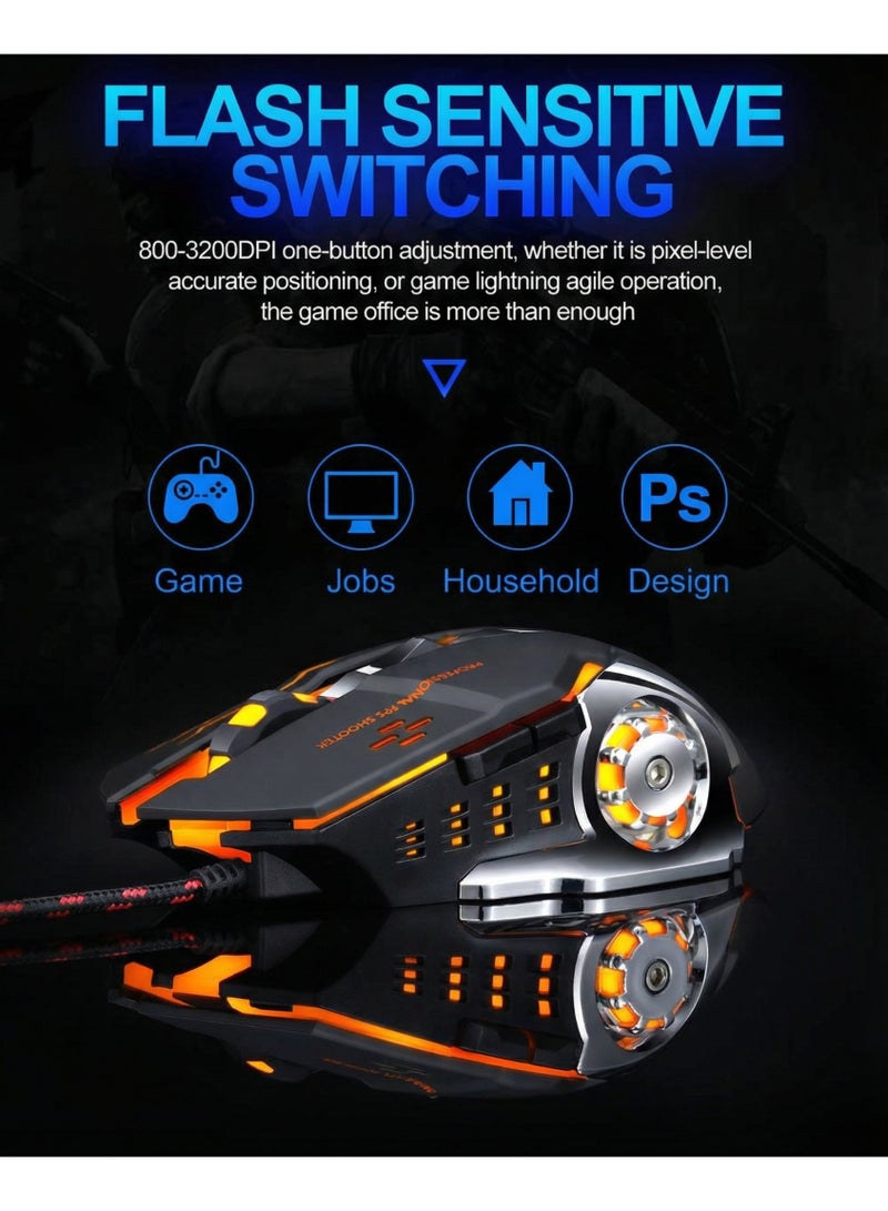 T-WOLF The T-WOLF V6 e-sports gaming mechanical mouse is a high-performance USB wired mouse designed specifically for gaming, with 4 levels (1200-1800-2400-3600 DPI switching). The mouse is made of ABS+metal brushed bottom material and supports 7-color cyclic breathing light effect, - Image 4