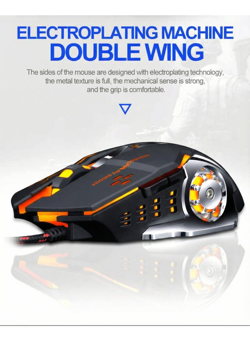 T-WOLF The T-WOLF V6 e-sports gaming mechanical mouse is a high-performance USB wired mouse designed specifically for gaming, with 4 levels (1200-1800-2400-3600 DPI switching). The mouse is made of ABS+metal brushed bottom material and supports 7-color cyclic breathing light effect, - Image 5