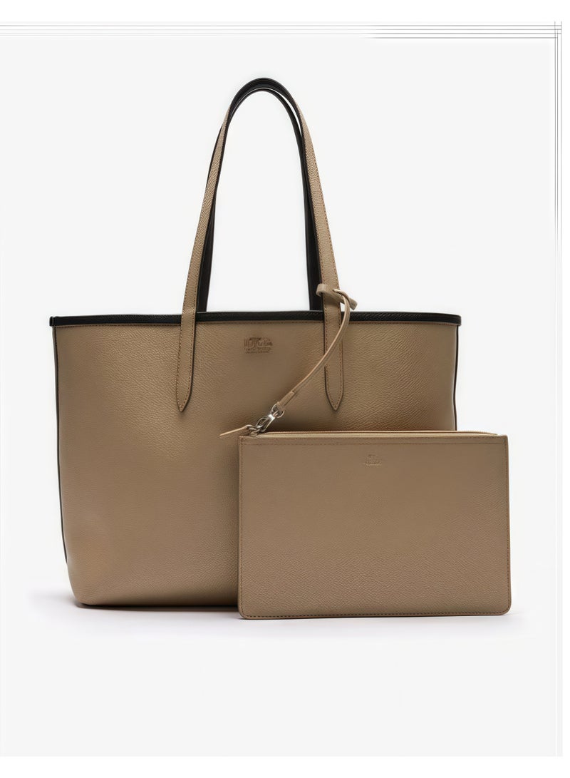 لاكوست حقيبة يد نسائية مزدوجة الوجهين بلونين سعة كبيرة، عصرية متعددة الوظائف، أسود/بني - Image 5