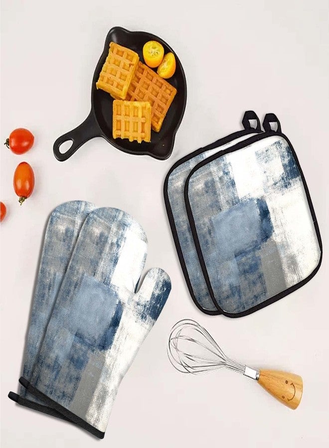 MCALK 5 Pcs Blue Oven Mitts and Pot Holders Sets, Grey Oven Gloves and Hot Pads for Kitchen Cooking, Abstract Modern Art Oven Mitt Potholder is Both Functional and Decorative - Image 4