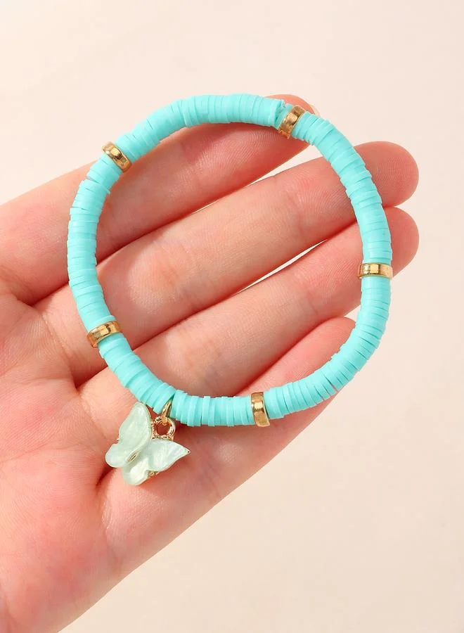 Take Two Girls Turquoise Butterfly Charm Beaded Bracelet