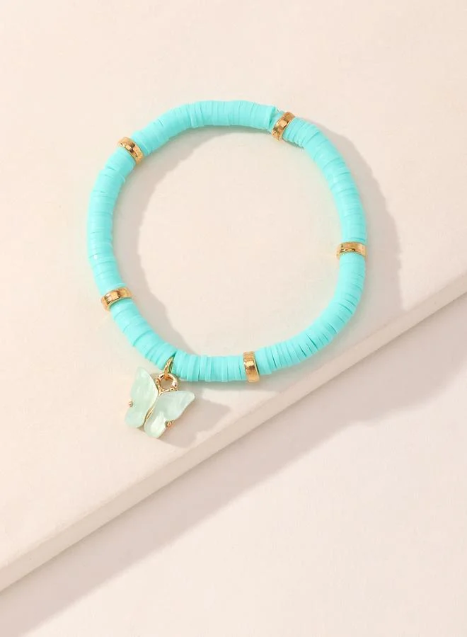 Take Two Girls Turquoise Butterfly Charm Beaded Bracelet