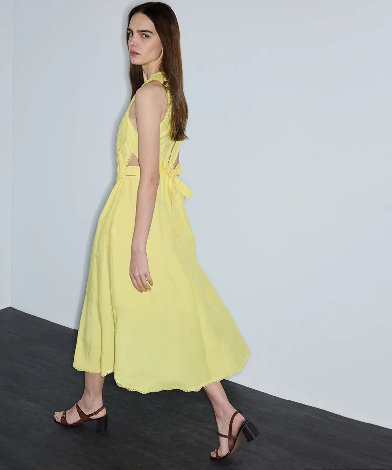 Cutout Linen-Blend Dress
