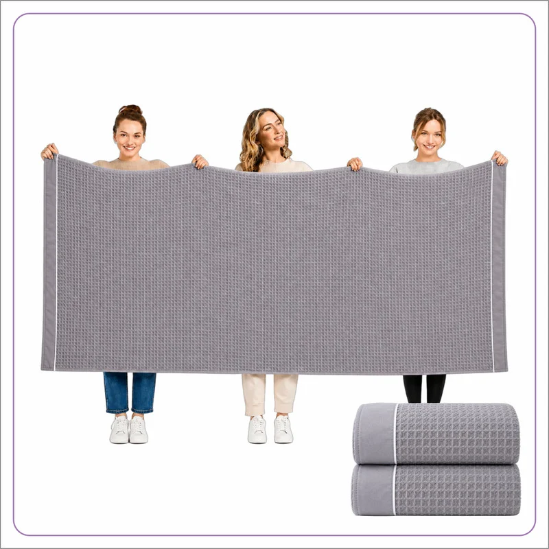 Bath Sheet (2 Piece, 90x180 cm) – Microfiber 310 GSM Waffle Weave Ultra Soft & Highly Absorbent Quick Dry Large Bath Sheet, Lightweight Solid Bath Sheet for Bathroom, Gym, Spa & Travel.
