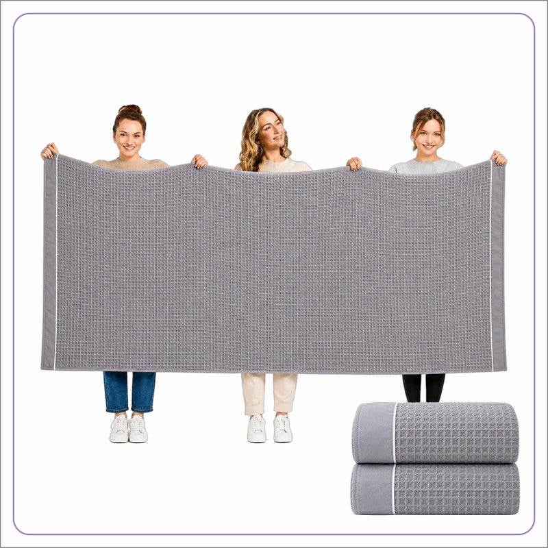 Donetella Bath Sheet (2 Piece, 90x180 cm) – Microfiber 310 GSM Waffle Weave Ultra Soft & Highly Absorbent Quick Dry Large Bath Sheet, Lightweight Solid Bath Sheet for Bathroom, Gym, Spa & Travel. - Image 1
