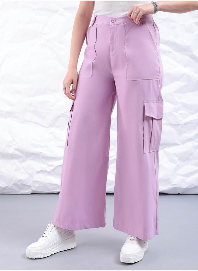 Freehand Women Flared Solid Mid-Rise Elasticated Cargo Trousers  - Image 3