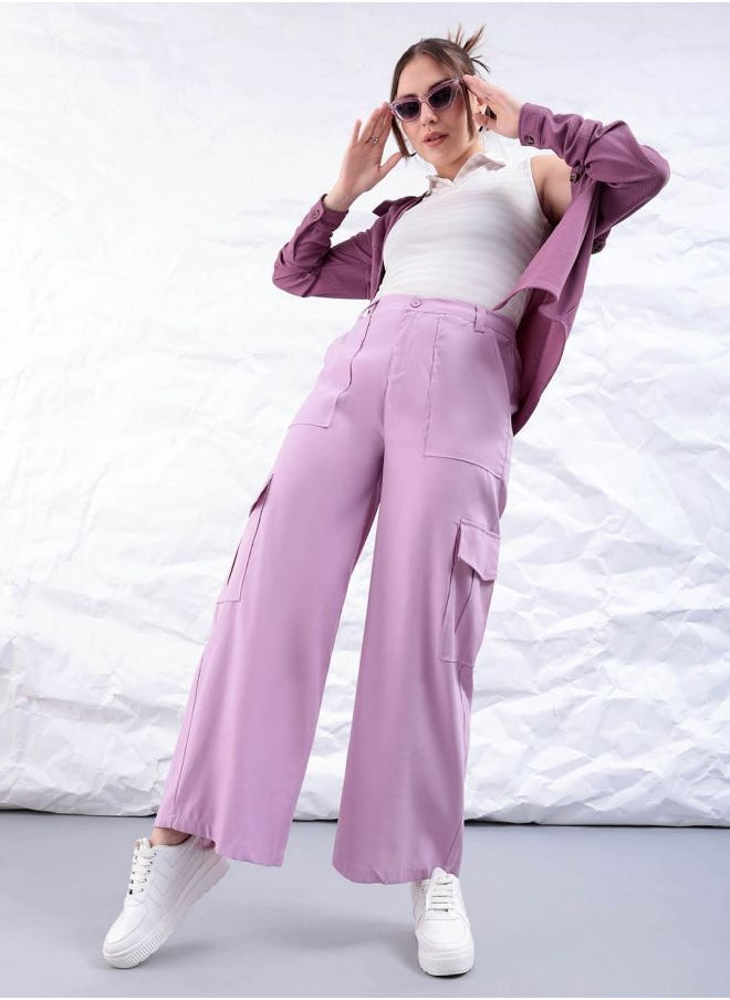 Freehand Women Flared Solid Mid-Rise Elasticated Cargo Trousers  - Image 1