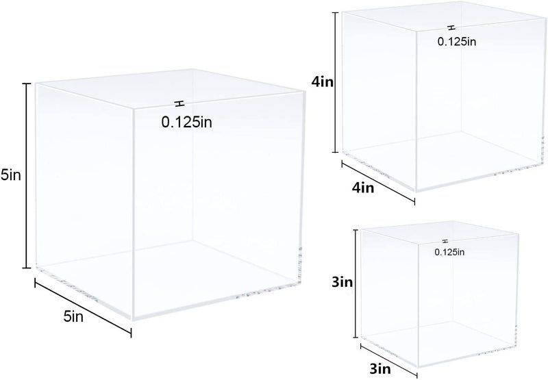 حافظة عرض اكريليك، 3×3×3، 4×4×4×5×5 انش، 3 قطع، صندوق عرض، صندوق متحف، عرض كتب مجوهرات، مكعب اكريليك شفاف 5 جوانب، - Image 2