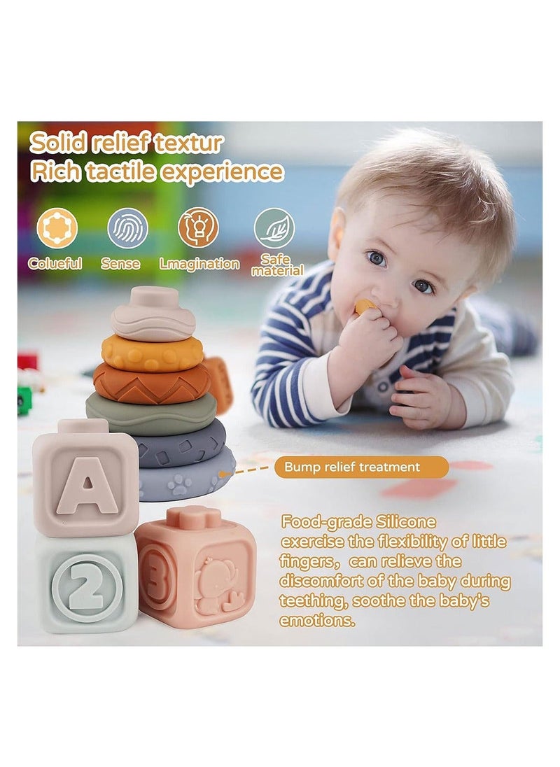 Toddlers Montessori Sensory Toys Infant Baby Stacking and Nesting Soft Building Blocks Baby Chewing Squeeze Toy Learning Educational Bath Toy  - Image 3