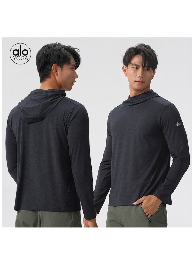 alo autumn nylon men's outdoor lightweight breathable casual sports long sleeve t-shirt quick-drying top hooded sweatshirt - Image 1