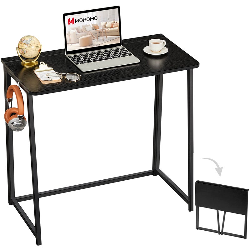 WOHOMO Folding Computer Desk, Small Writing Foldable Desk 31.5", Space-Saving Laptop Table, Easy Assemble Workstation for Home Office,Black - Image 1