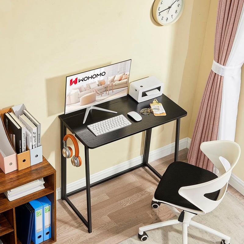 WOHOMO Folding Computer Desk, Small Writing Foldable Desk 31.5", Space-Saving Laptop Table, Easy Assemble Workstation for Home Office,Black - Image 3