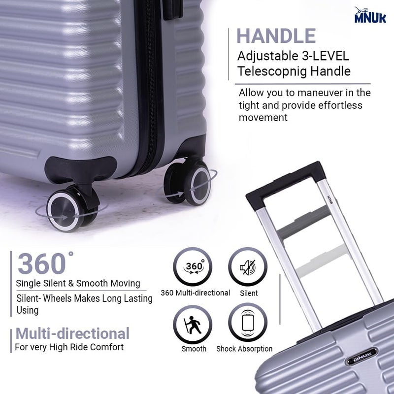 MNUK Destiny Carry-on Luggage | Hardside Soft Handle Trolley with TSA Lock | 360° 4 Wheeler (Silver, Checked Luggage 28- Inch) - Image 2
