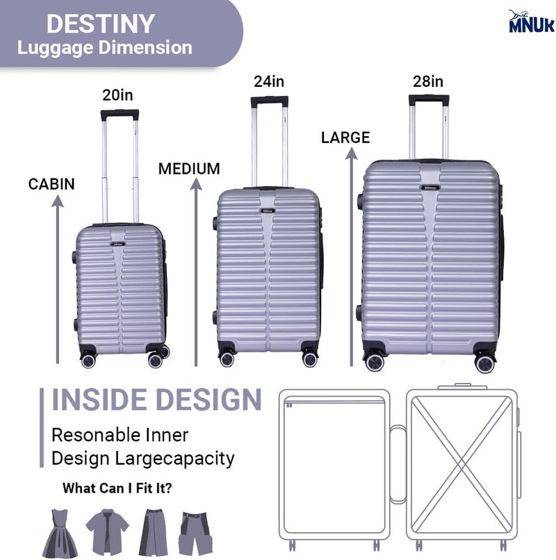 MNUK Destiny Carry-on Luggage | Hardside Soft Handle Trolley with TSA Lock | 360° 4 Wheeler (Silver, Checked Luggage 28- Inch) - Image 4