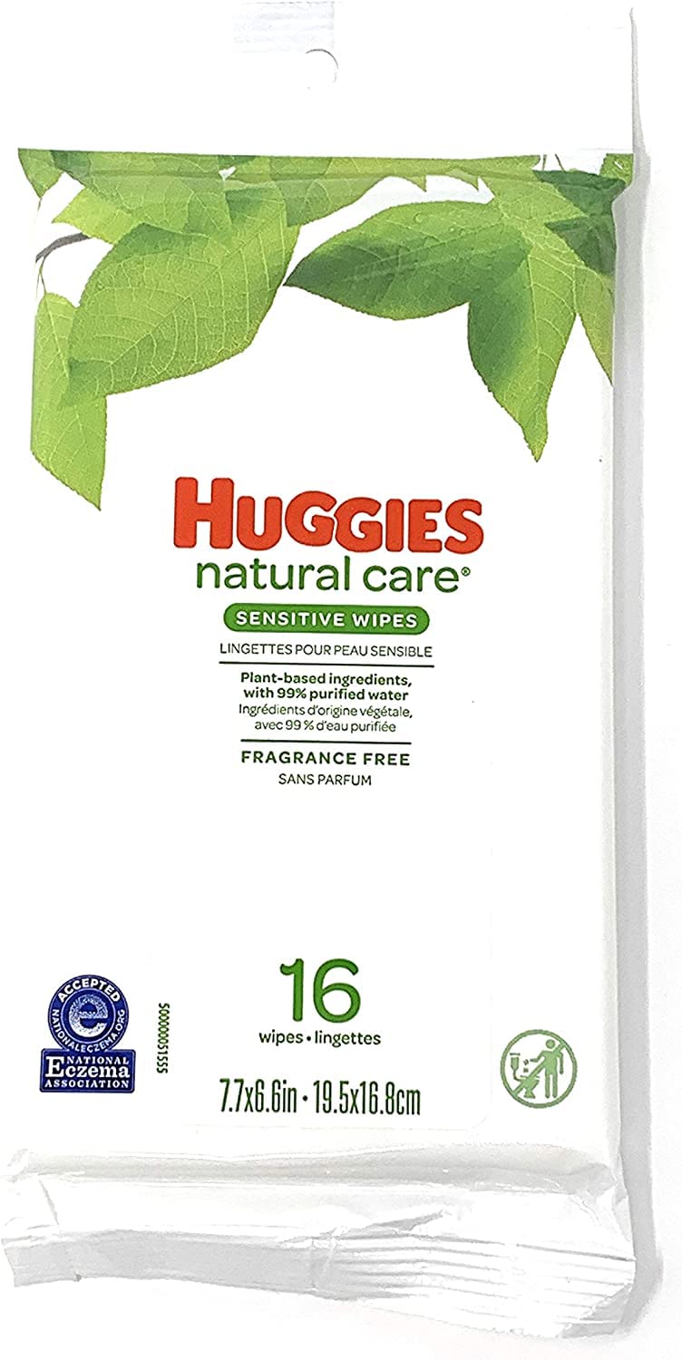 Huggies Bundle - 12 Pack of Natural Care Unscented Baby Travel Wipes 16ct. Each - Image 1