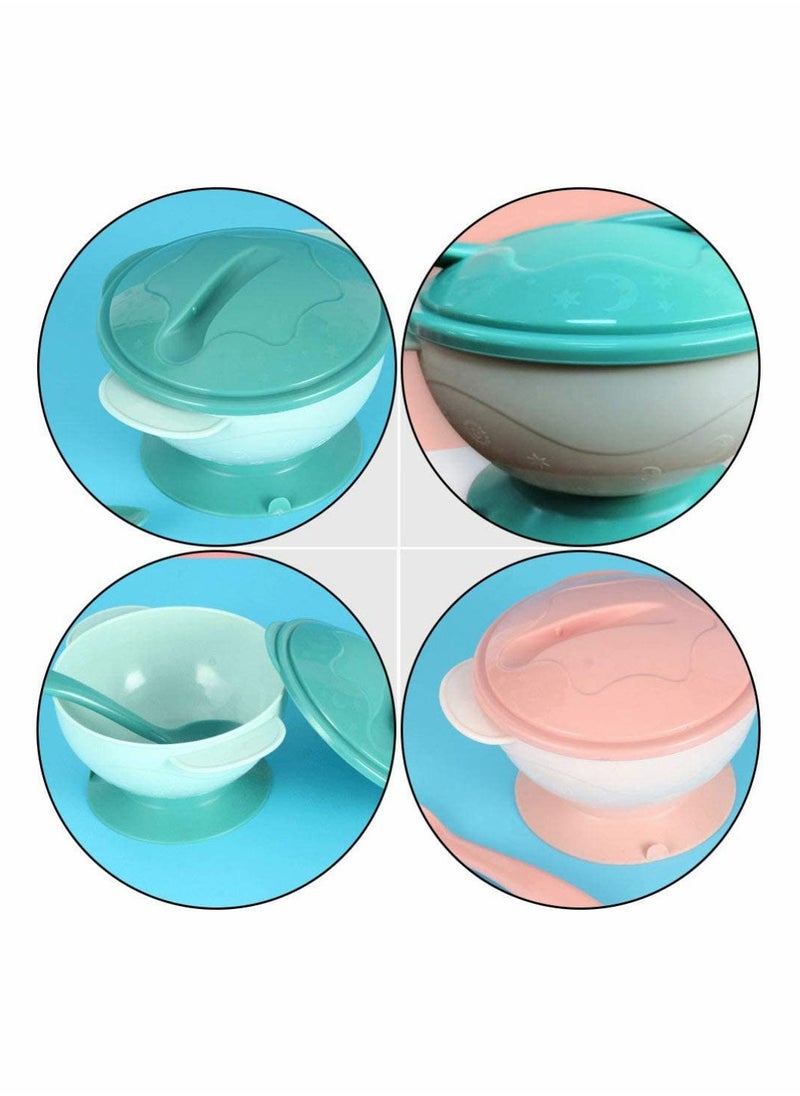 SYOSI - 2 Sets Baby Feeding Bowls Suction Toddler Bowls Portable Dinner Suction Plates Tablewarefor Children Babies Kids (Pink+Green) - Image 1