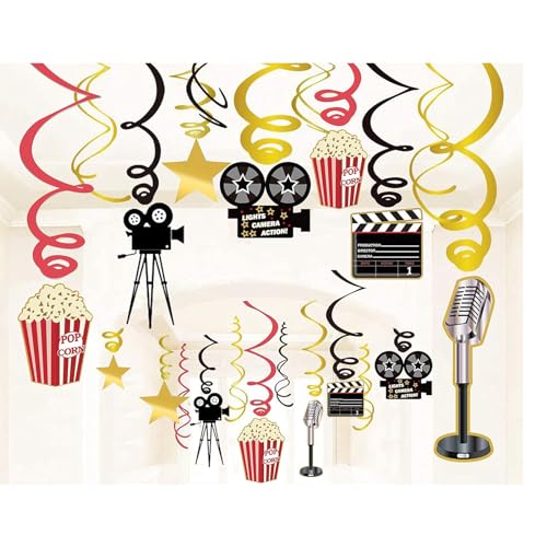 JOLLYSTYLE 36Ct Movie Night Party Decorations Hanging Swirls Movie Theater Themed Bridal ShowerBirthday Party Supplies Film Backdrop - Image 1