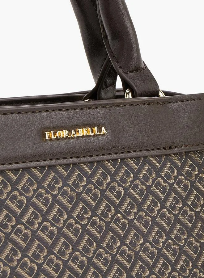 Flora Bella By Shoexpress BROWN Monogram Print Tote Bag With Detachable Strap for Women | Best Price UAE
