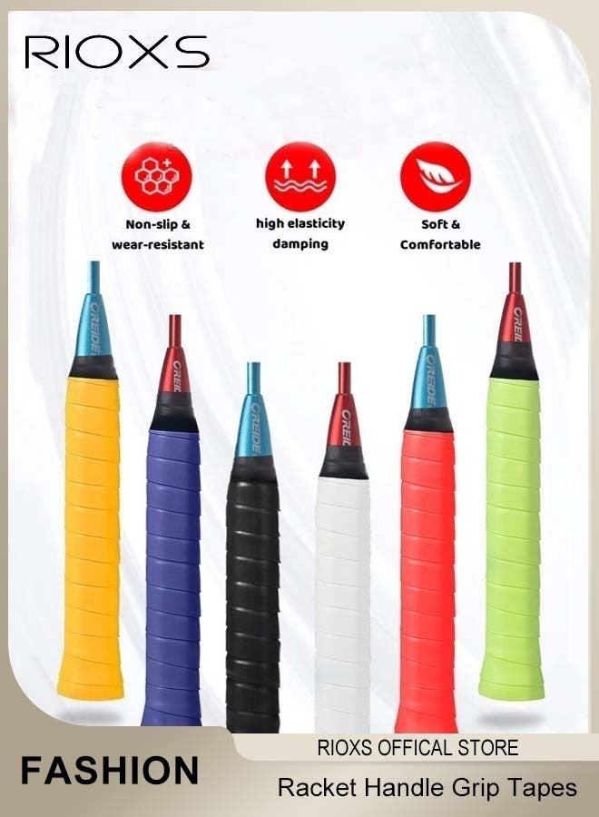RIOXS 12 Pack Overgrip Racket Handle Grip Tape Flat Hand Gel for Tennis Badminton and Pickleball Hand Gel Sweatband Includes 6 Colors - Image 1