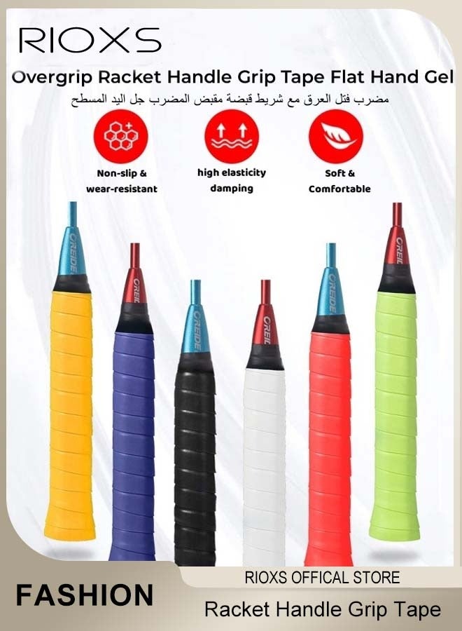 RIOXS 12 Pack Overgrip Racket Handle Grip Tape Flat Hand Gel for Tennis Badminton and Pickleball Hand Gel Sweatband Includes 6 Colors - Image 2