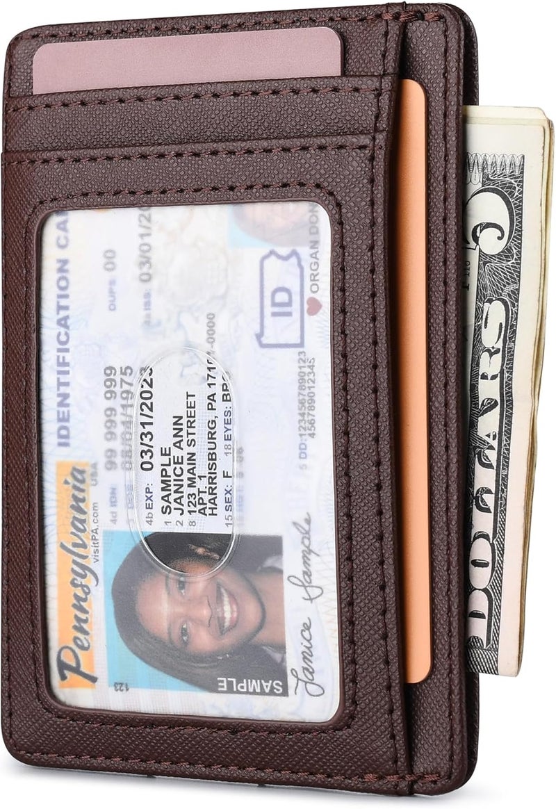 Buffway Slim Minimalist Front Pocket RFID Blocking Leather Wallets for Men and Women - Cross Coffee - Image 2