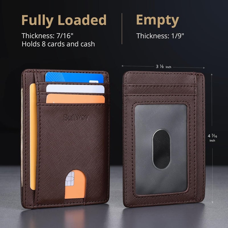 Buffway Slim Minimalist Front Pocket RFID Blocking Leather Wallets for Men and Women - Cross Coffee - Image 5