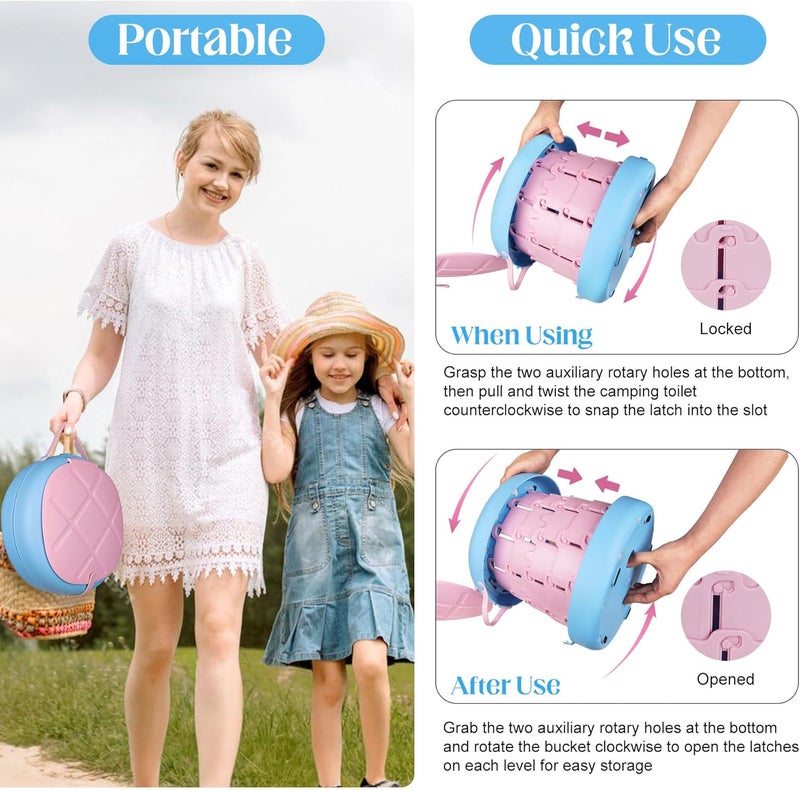 Inmorven Portable Toilet Camping Foldable Potty for Toddler Adults Kids Travel Potty for Car,Camping,Trips,Boat,Indoor,Outdoor Emergency,Travel etc,Adjustable Height Training Toilet Seat. - Image 3
