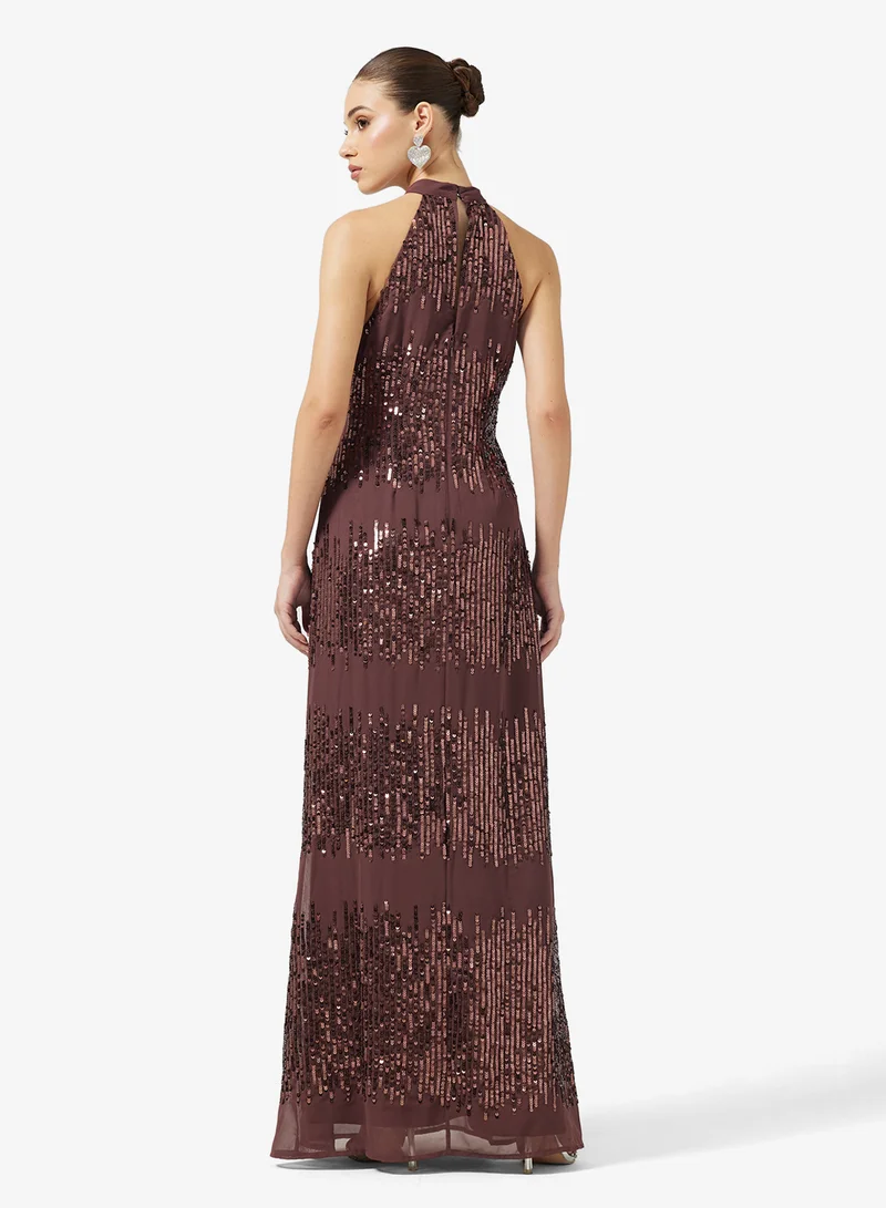 مايا Embellished Halter Neck Maxi Dress